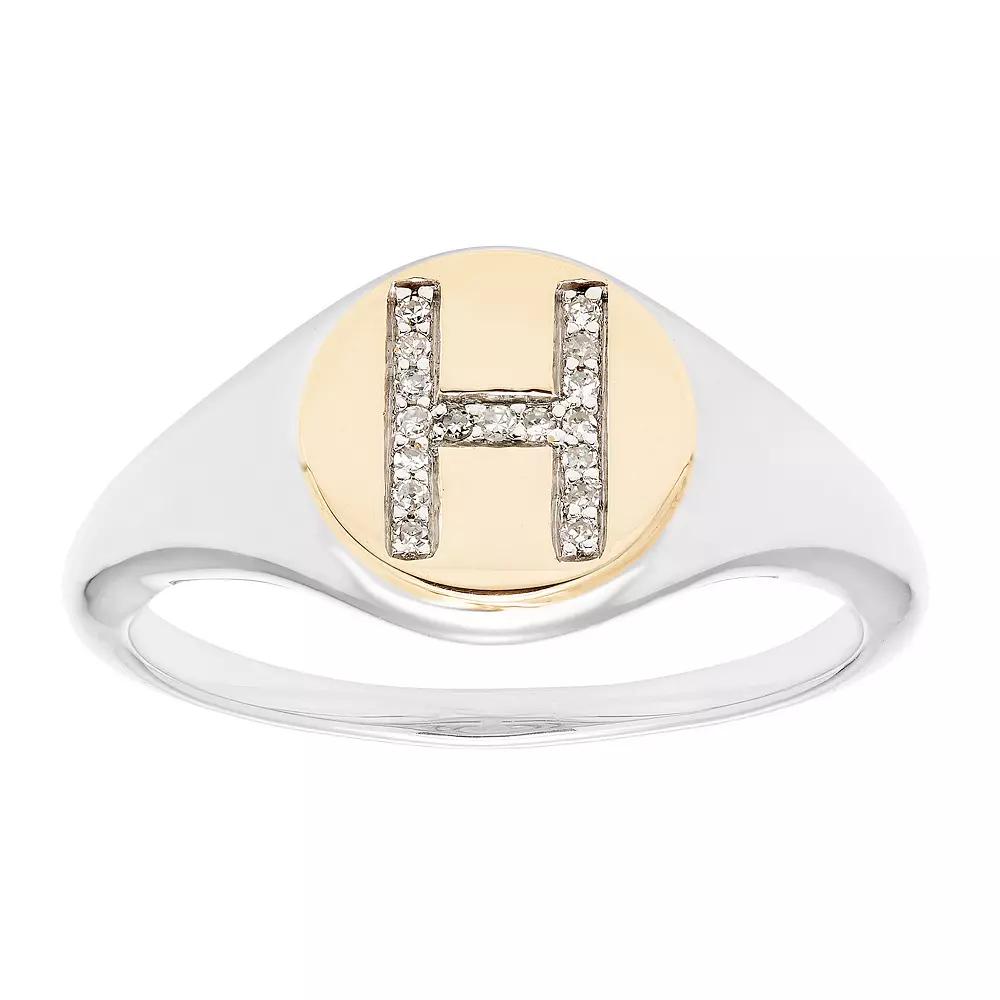 It's Personal 14k Gold Over Sterling Silver Diamond Accent Initial Signet Ring, Women's,  Product Image