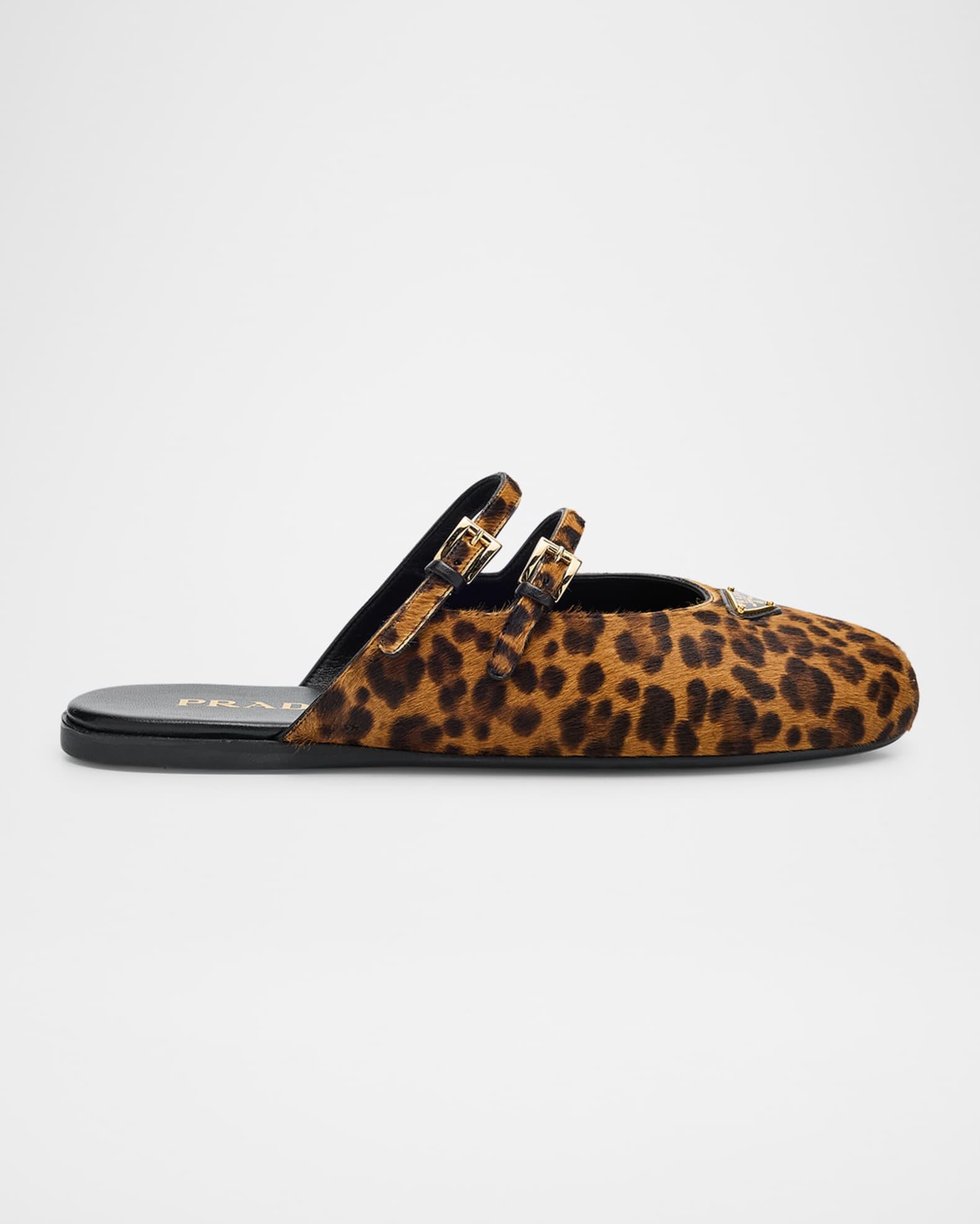 Leopard-Print Pony Hair Dual Mary Jane Ballerina Mules Product Image