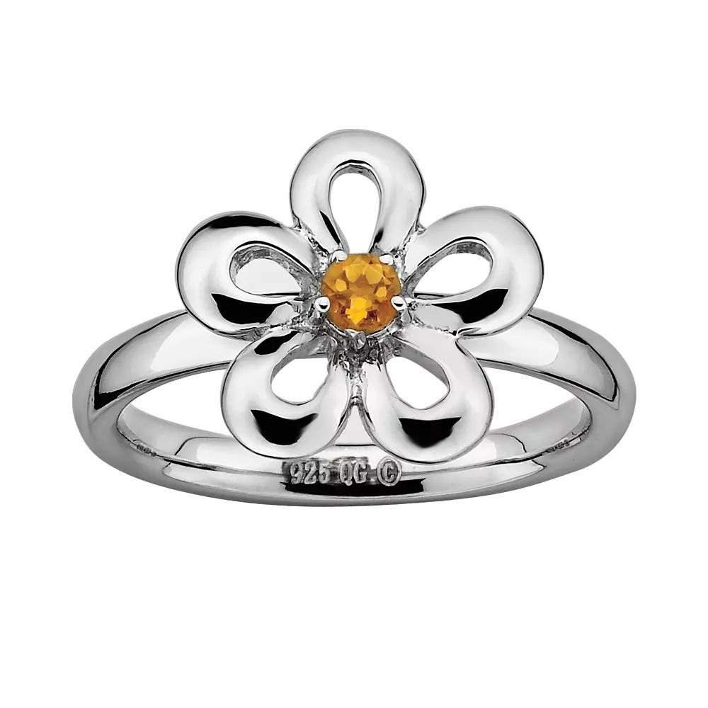 Stacks & Stones Sterling Silver Citrine Flower Stack Ring, Women's, Size: 6, Yellow Product Image