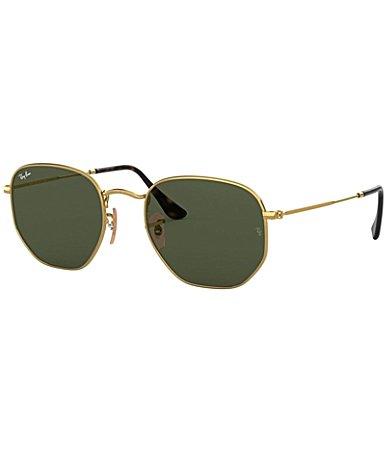 Mens Hexagonal Metal Sunglasses, Green/Gold Product Image
