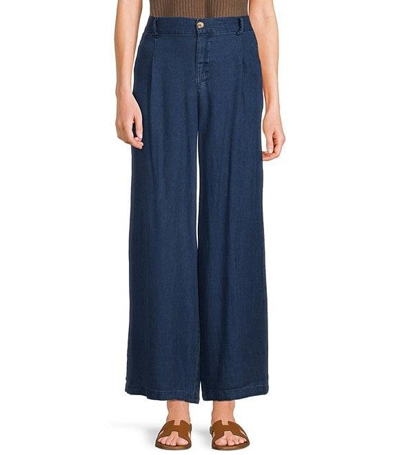 Blu Pepper Denim High Rise Button Front Straight Wide Leg Pants Product Image