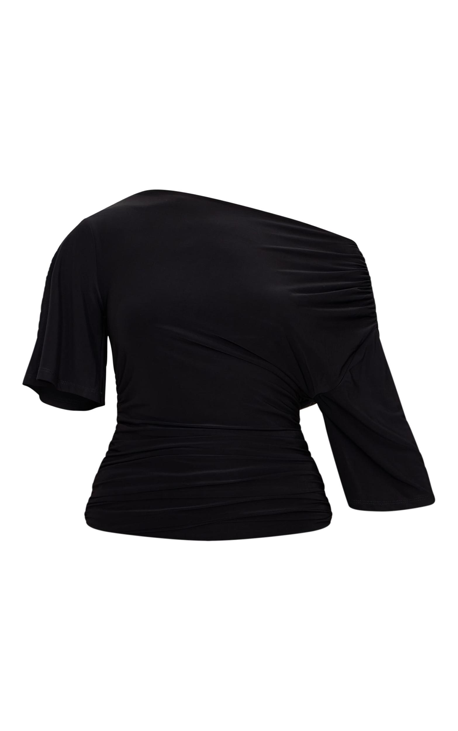 Black Slinky Slouchy Asymmetric Long Top Product Image