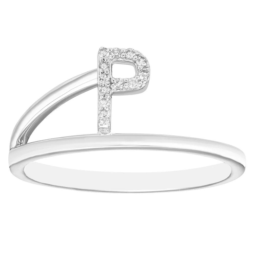 Boston Bay Diamonds Sterling Silver Diamond Accent Letter Initial Split Shank Ring, Womens Silver Tone P Product Image