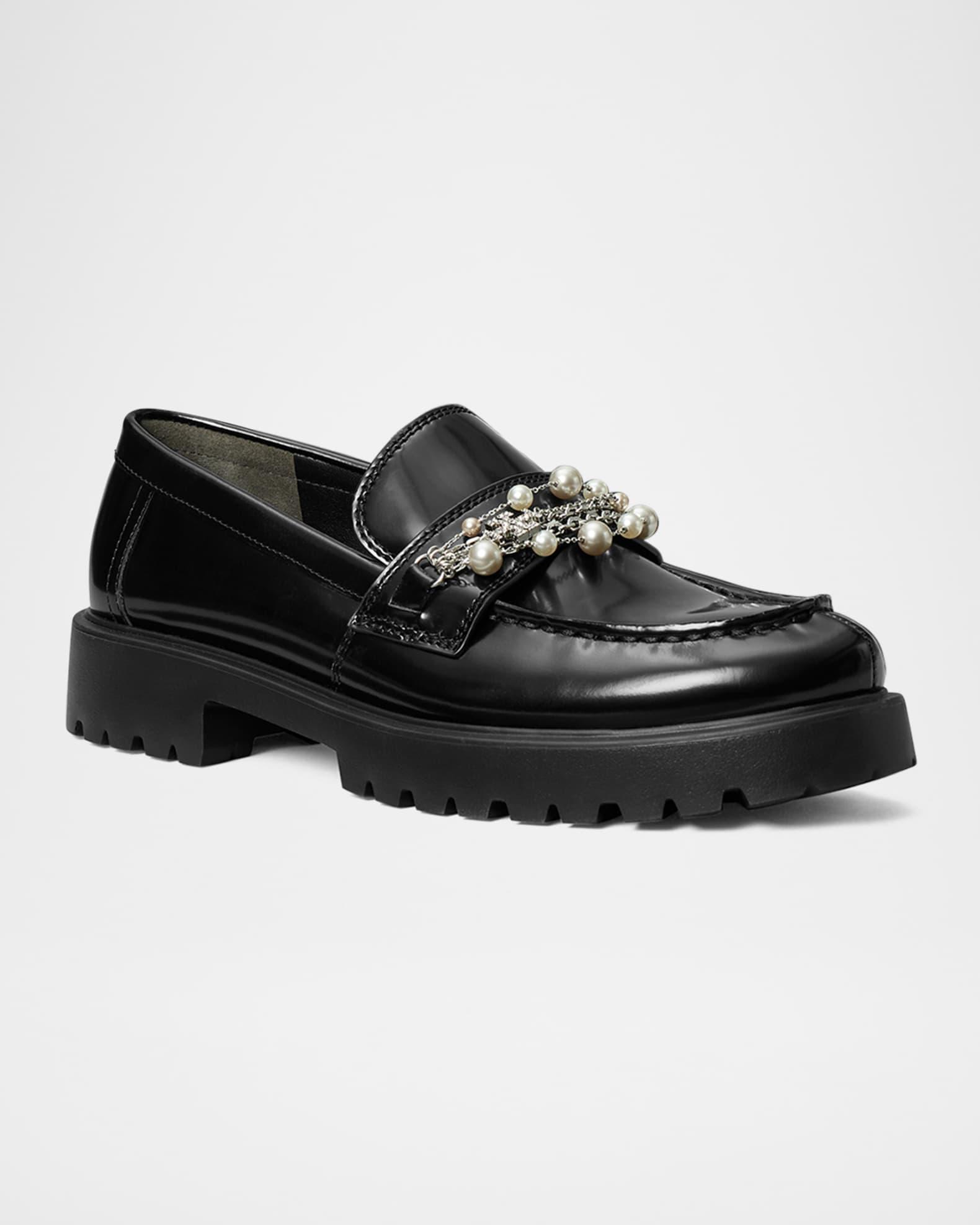 Embellished Medallion Leather Lug-Sole Loafers Product Image