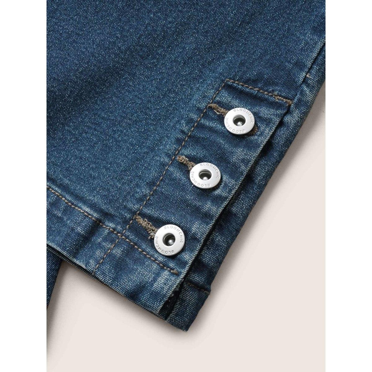 Plus Size Dark Wash Slit Hem Pull On Jegging Jeans Women Indigo Elegant Plain Non High stretch Slanted pocket Jeans BloomChic 28/5X Product Image