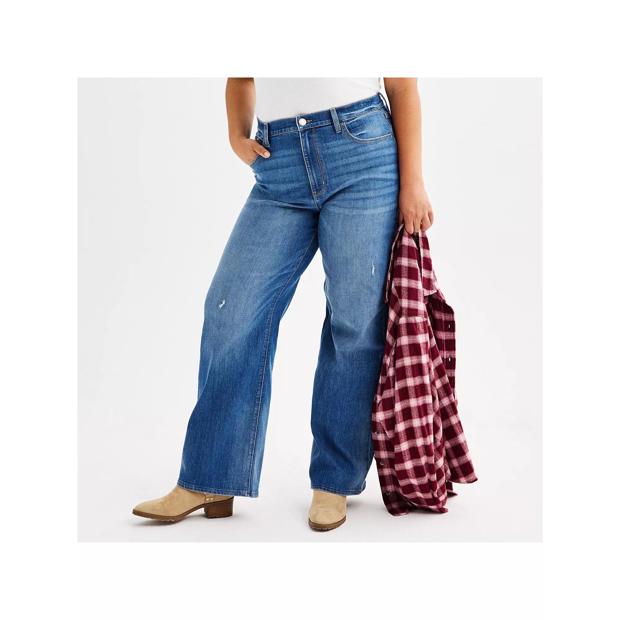 Juniors' Plus Size SO® High Rise Wide Leg Jeans, Women's, Size: 18, Medium Blue Product Image