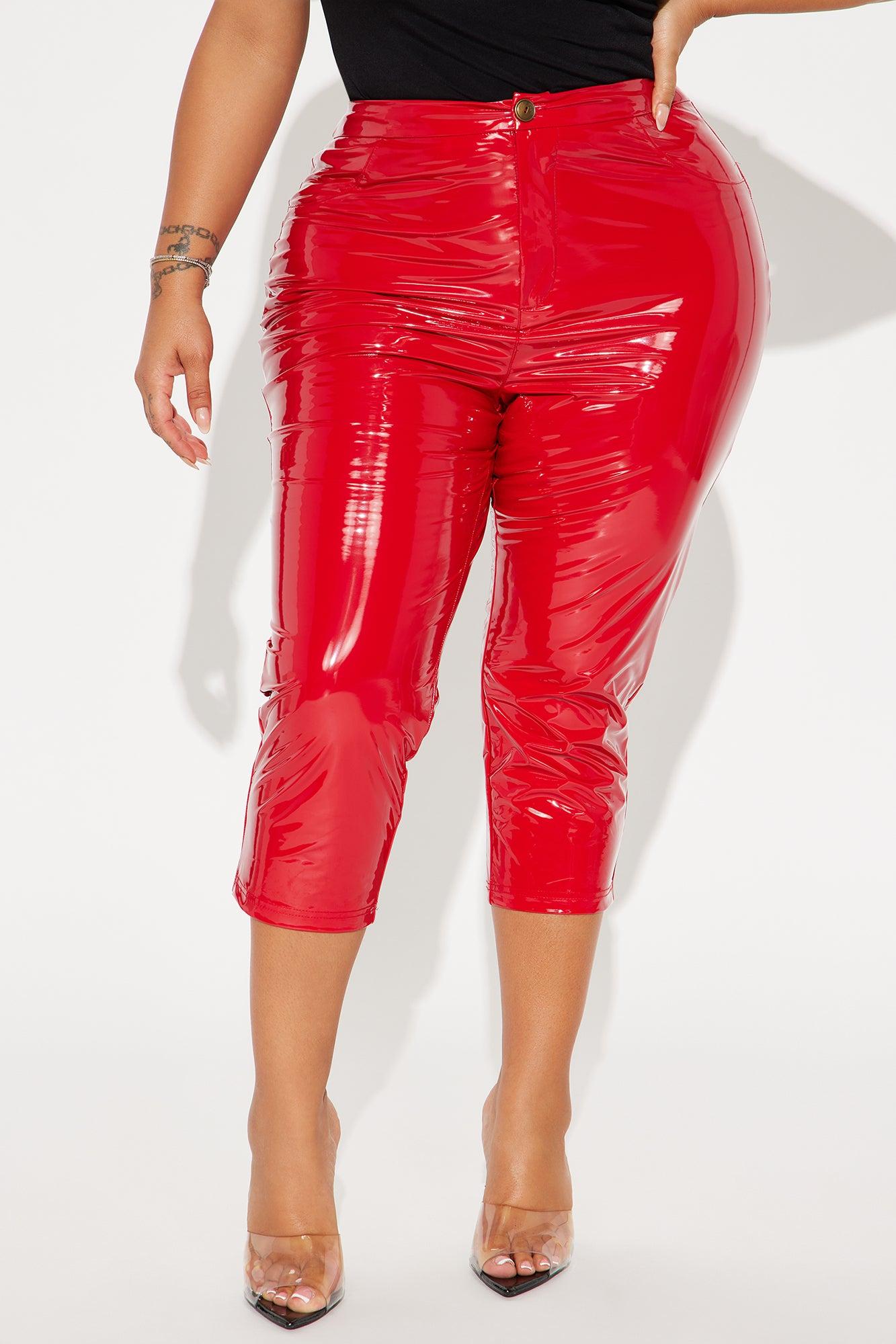 Late Night Texts Vinyl Capri Pant - Red Product Image