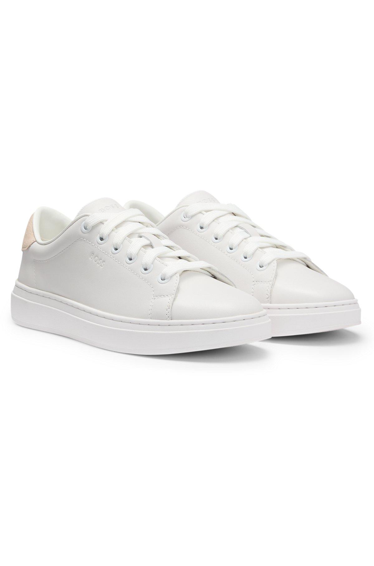 BOSS - Leather trainers with suede backtab - White Product Image