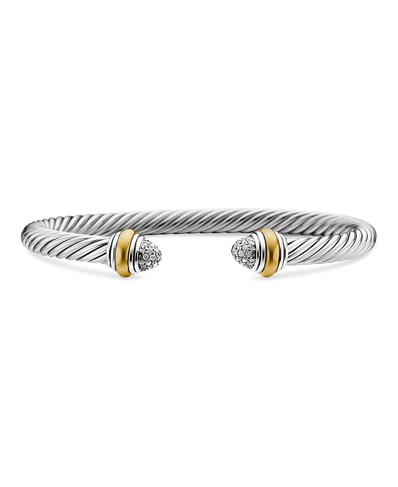Cable Bracelet with Diamonds and 14K Gold in Silver, 5mm Product Image