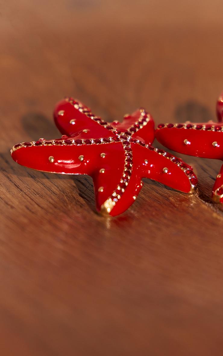 Red Beaded Starfish Detail Statement Earrings Product Image