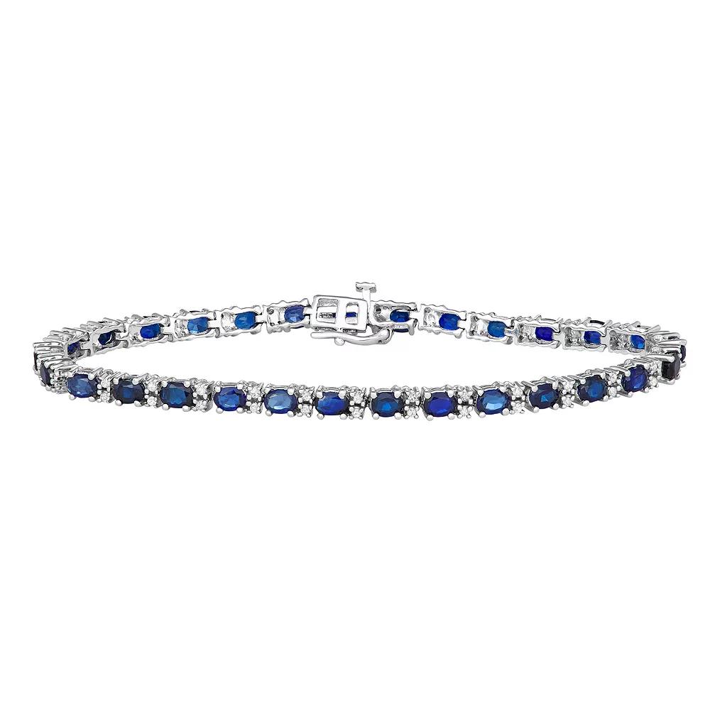Sterling Silver 1/2 Carat T.W Diamond & Gemstone Bracelet, Women's, Size: 7", Blue Product Image