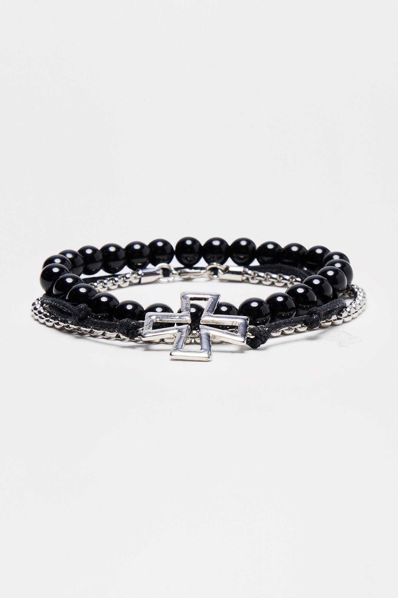 Rhapsody Beaded Bracelet Set - Silver/Black Product Image
