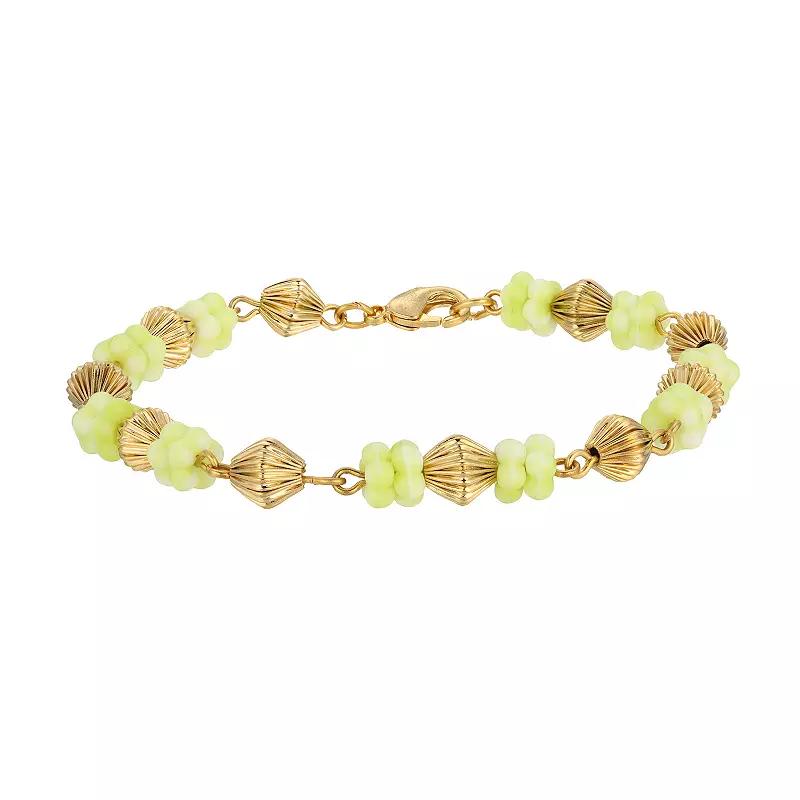 1928 14k Gold Dipped Flower Bead Bracelet, Women's, Green Product Image
