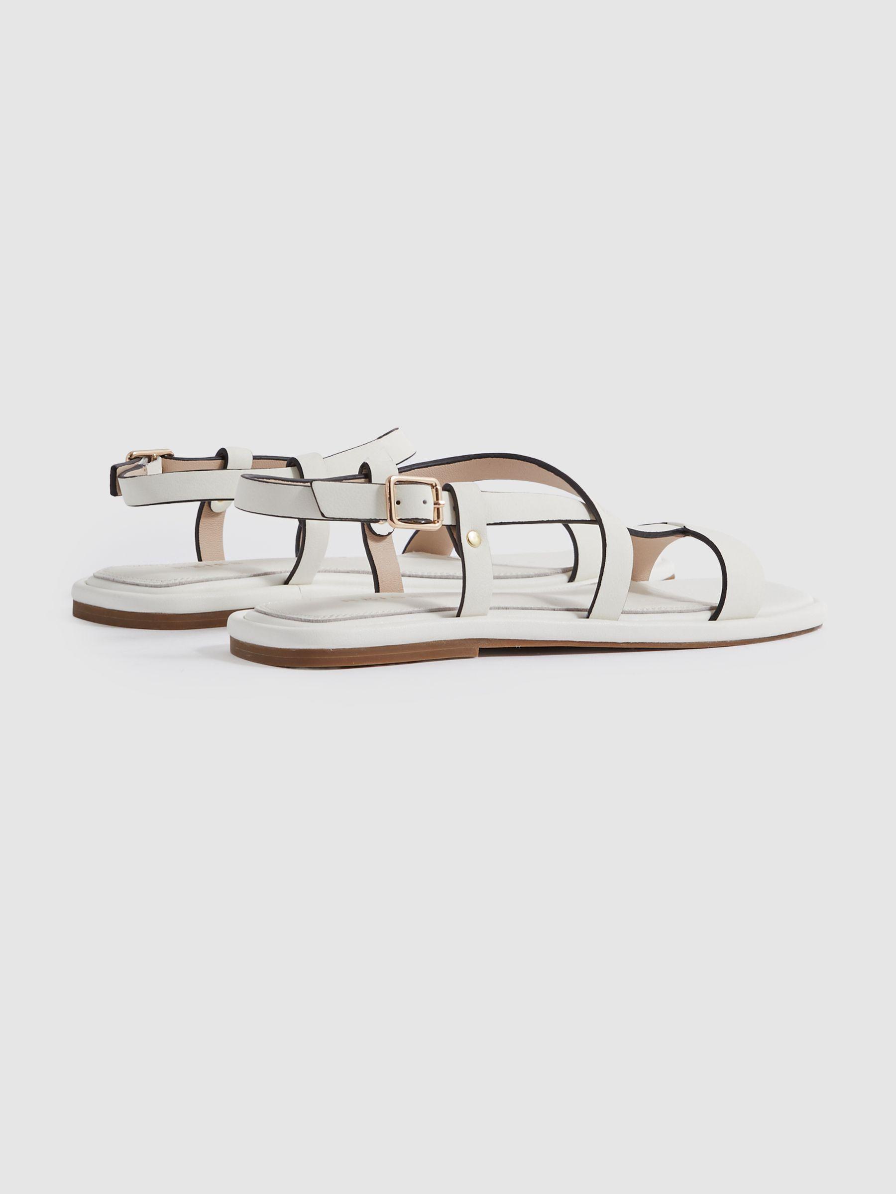 Flat Strappy Leather Sandals in White Product Image