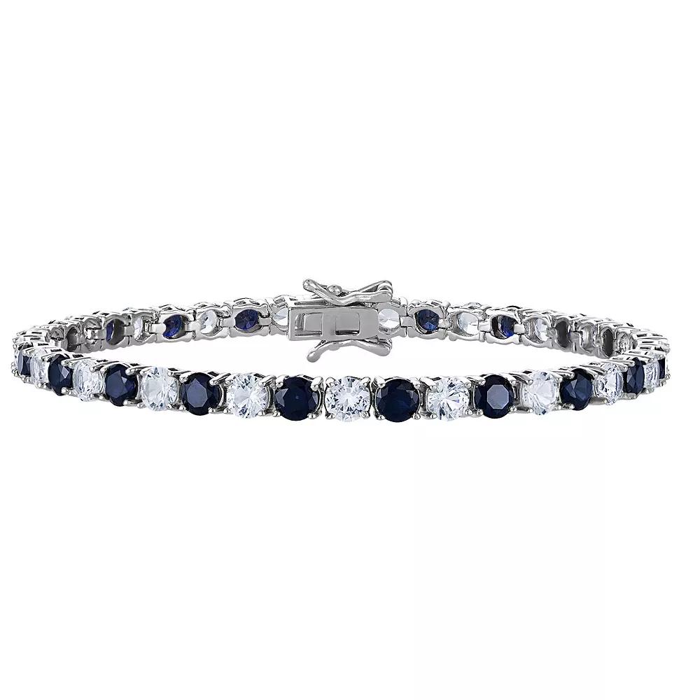 Rhodium Over Sterling Silver Lab-Created Sapphire Bracelet, Women's,  Product Image