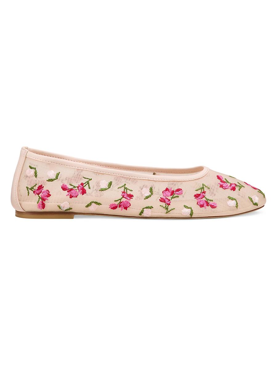 Womens Bareitall Floral Embroidered Mesh Ballet Flats Product Image