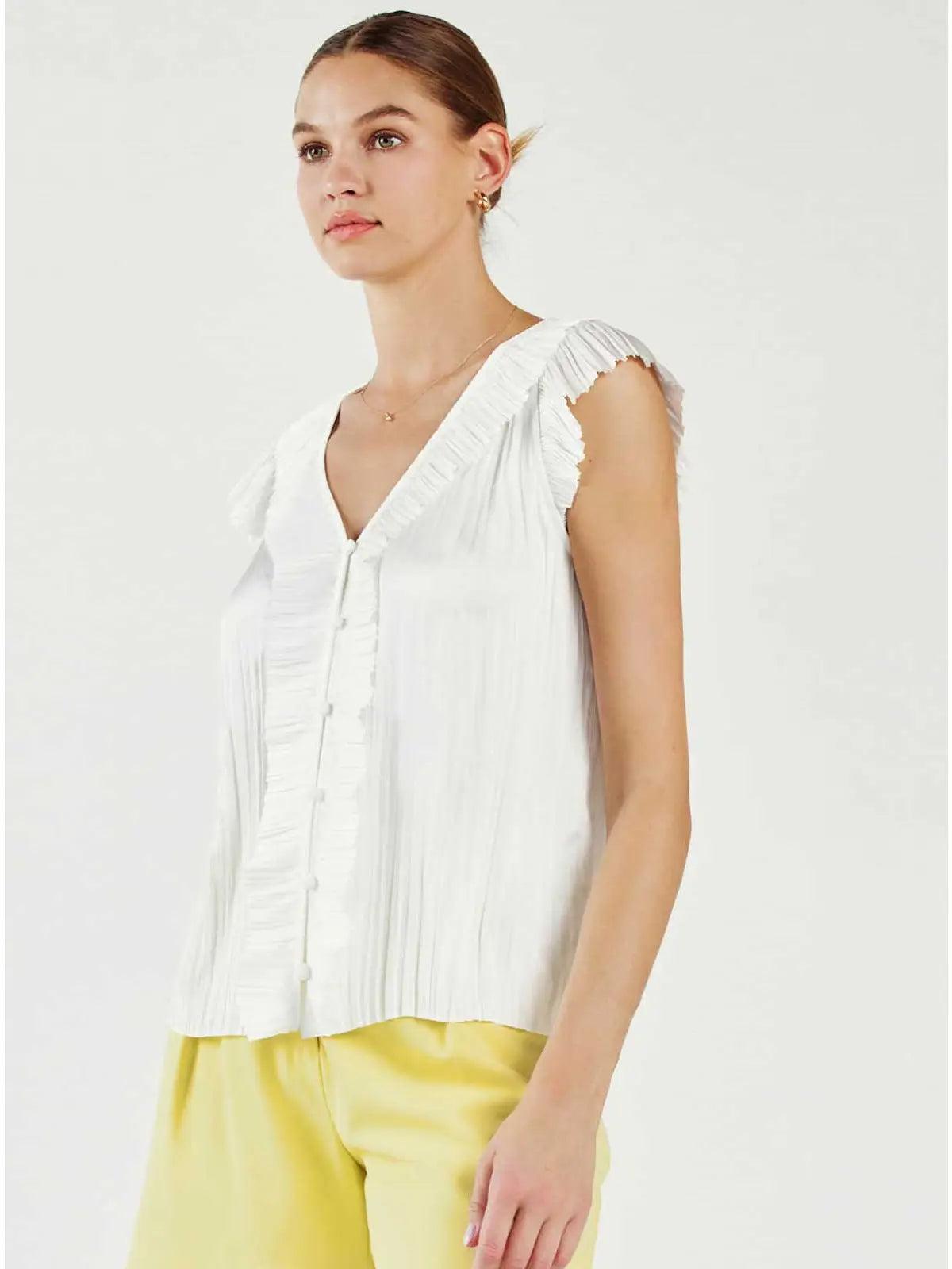 Button Front Pleated Blouse Product Image