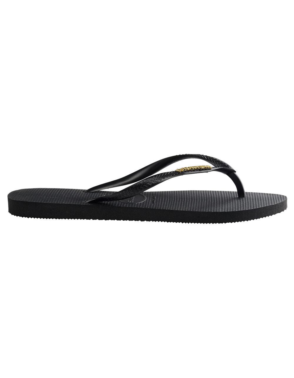 HAVAIANAS Slim Logo Metallic Womens Flip Flops - BLACK Product Image