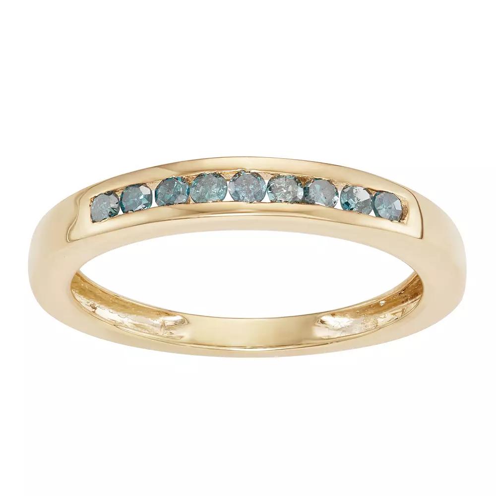 HDI 10k Gold Over Silver 1/4 Carat T.W. Diamond Blue Diamond Channel Band, Women's, Size: 9, Gold Over Sterling Product Image