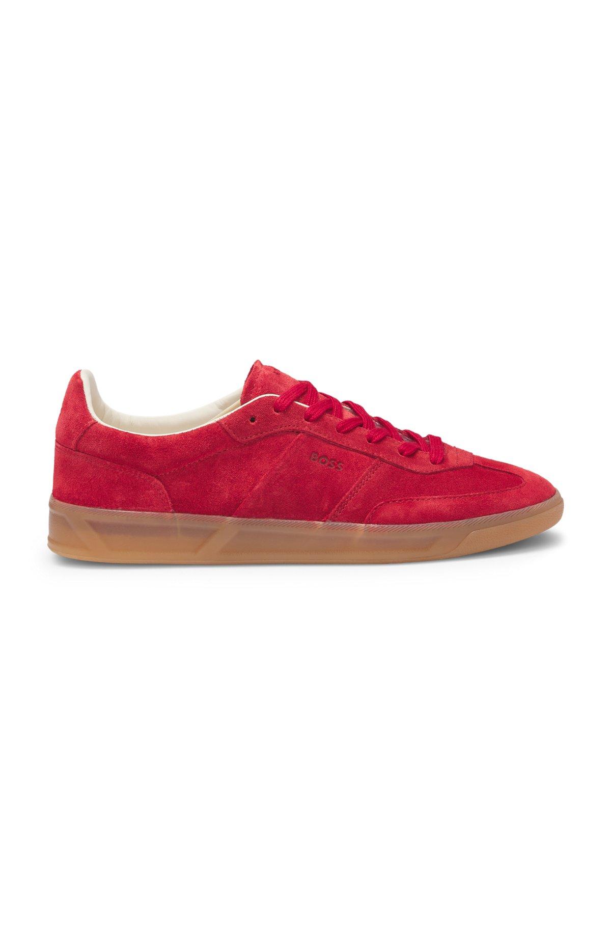 BOSS - Suede lace-up trainers with logo detail - Dark Red Product Image