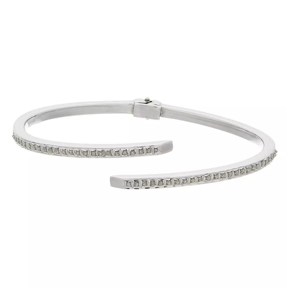 Diamond Mystique Platinum Over Silver Bypass Bangle Bracelet, Women's, Silver Tone Product Image