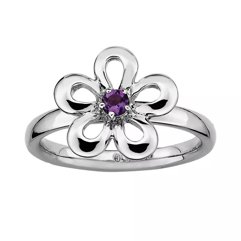 Stacks & Stones Sterling Silver Amethyst Flower Stack Ring, Women's, Size: 6 Product Image