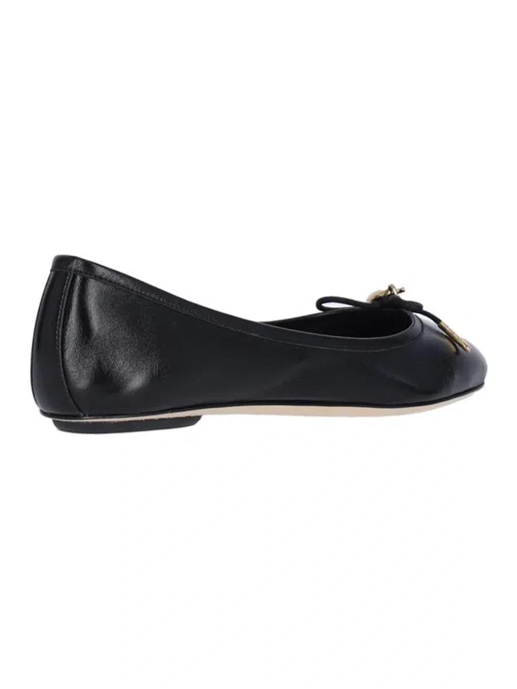 CHLOÉ Bow Detail Round Toe Flat Sole Ballerina Shoes In Black Product Image