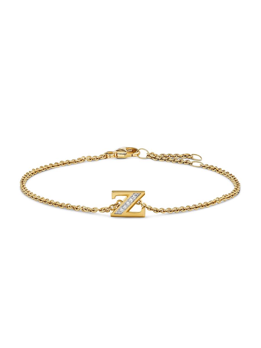 Womens Petite Pav Initial Chain Bracelet in 18K Yellow Gold Product Image
