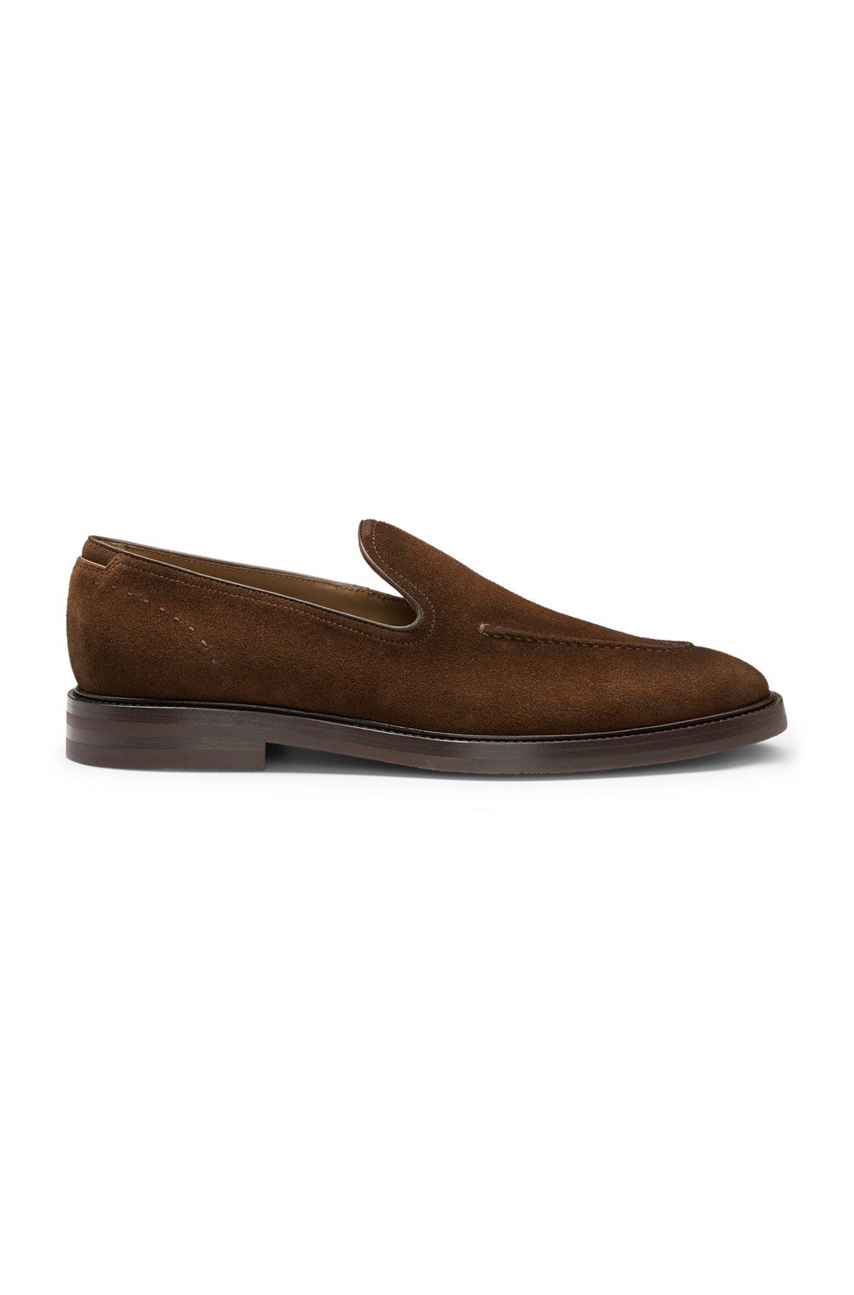 Suede loafers with leather piping Product Image