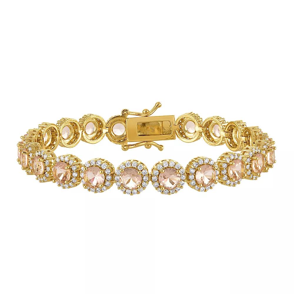 Ivy Sharpe Gold Plated Simulated Gemstone Halo Tennis Bracelet, Womens Rose Tone Pink Product Image