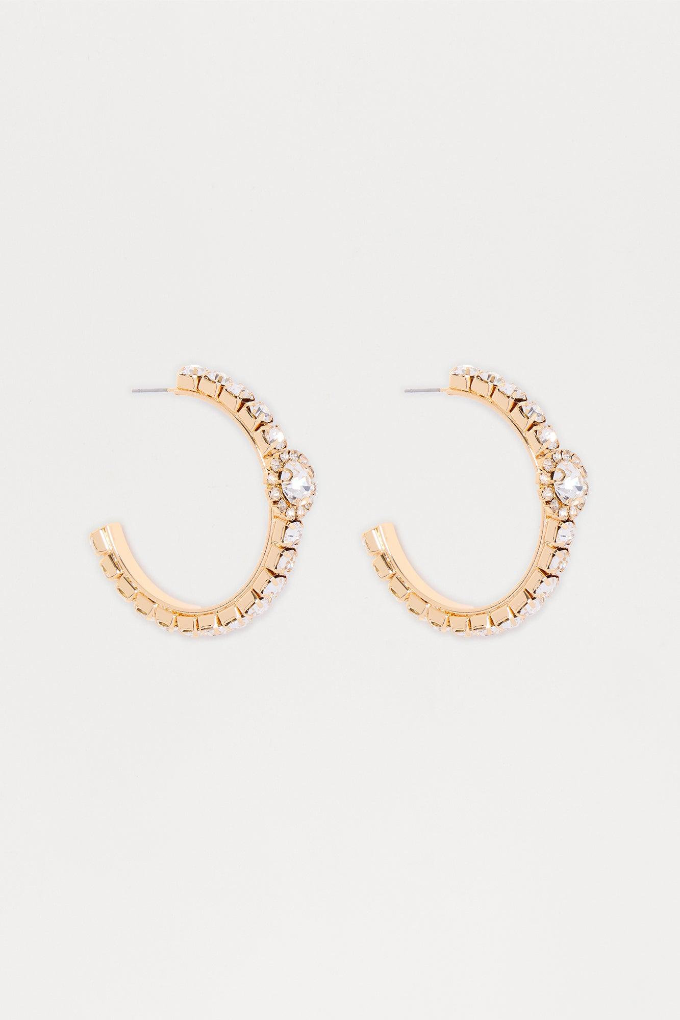 Spoiled Rhinestone Hoop Earrings - Gold Female Product Image
