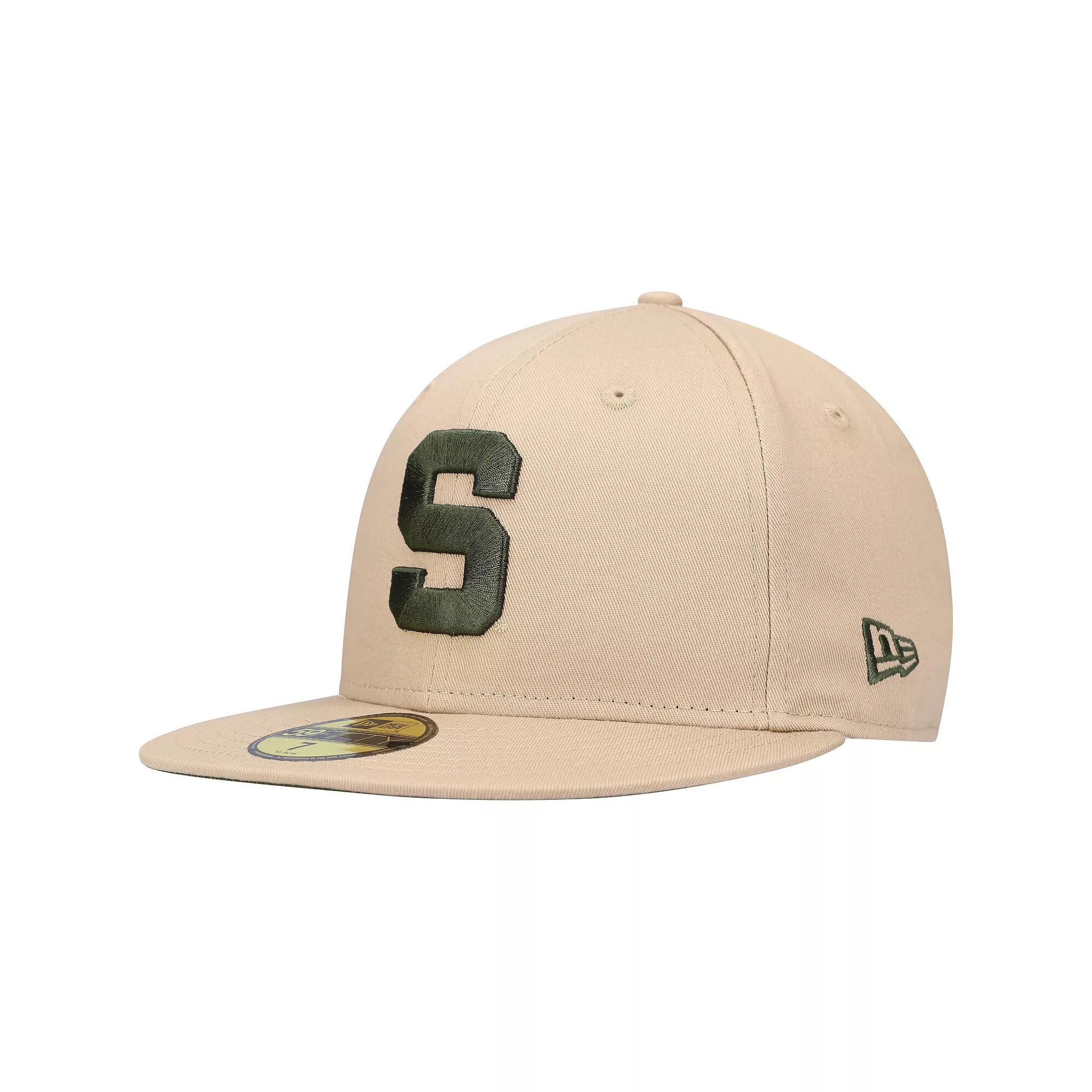Men's New Era Tan Michigan State Spartans Camel & Rifle 59FIFTY Fitted Hat,  Product Image