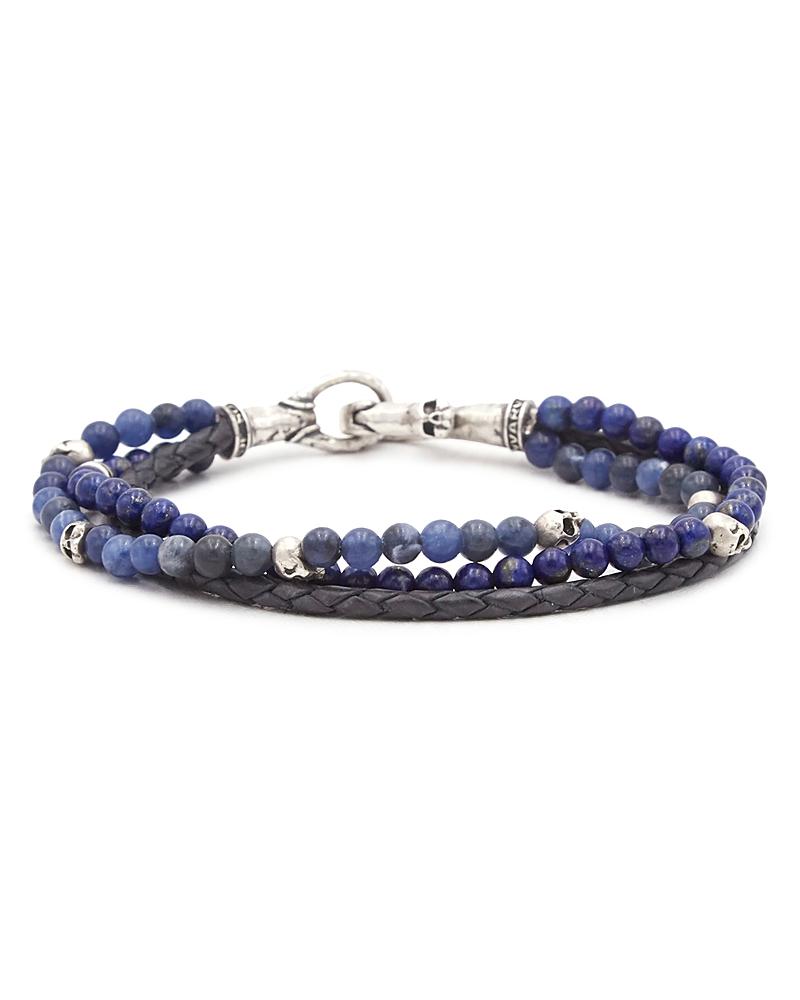 Mens Multi-Strand Leather & Lapis Beaded Bracelet Product Image