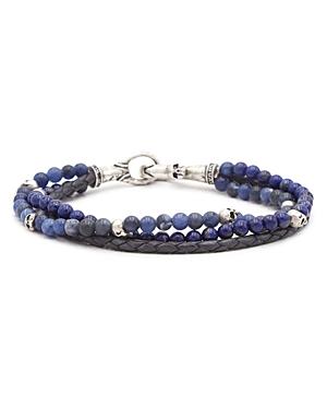 Mens Multi-Strand Leather & Lapis Beaded Bracelet Product Image