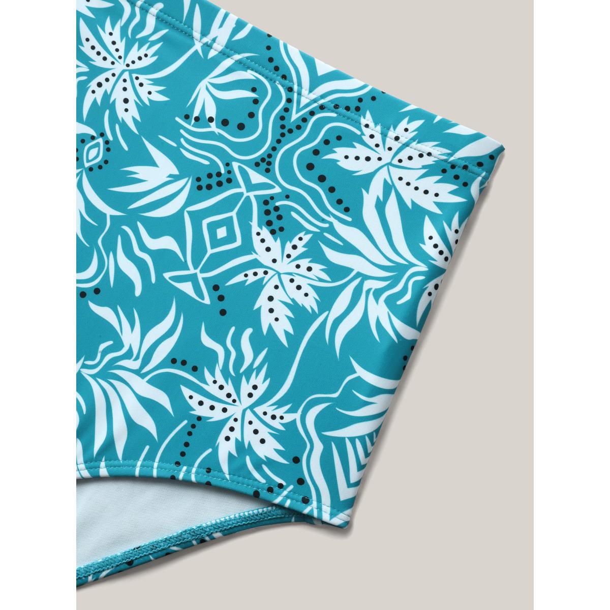 Plus Size Twist Front Floral Print Swim Dress Women's Swimwear Teal Resort Bodycon Heart neckline High stretch Curve Swim Dresses BloomChic 18-20/2X Product Image