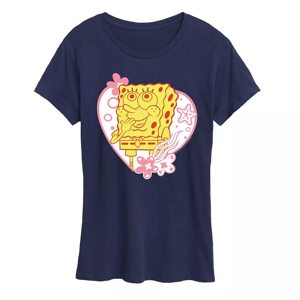 Women's Spongebob Squarepants Heart Graphic Tee,  Product Image