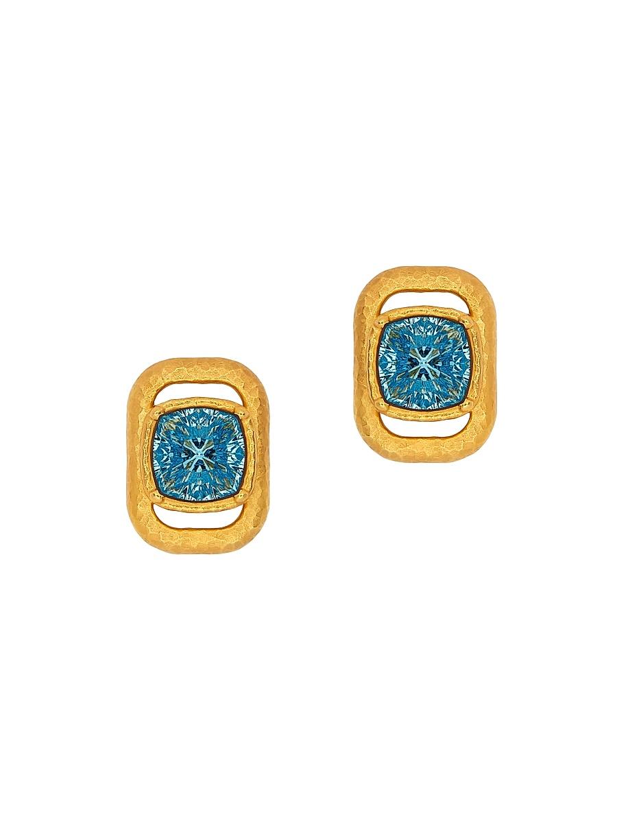 Womens 24K-Gold-Plated Brass & Glass Crystal Stud Earrings Product Image