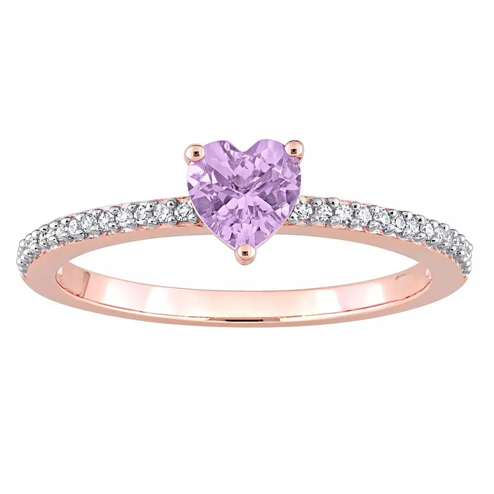 Stella Grace 10k Rose Gold Rose de France Amethyst & Diamond Accent Heart Promise Ring, Women's,  Product Image