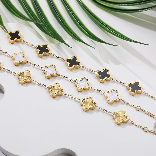 18K Gold Plated Clover Bracelets Lucky Leaf Set of 3 Product Image