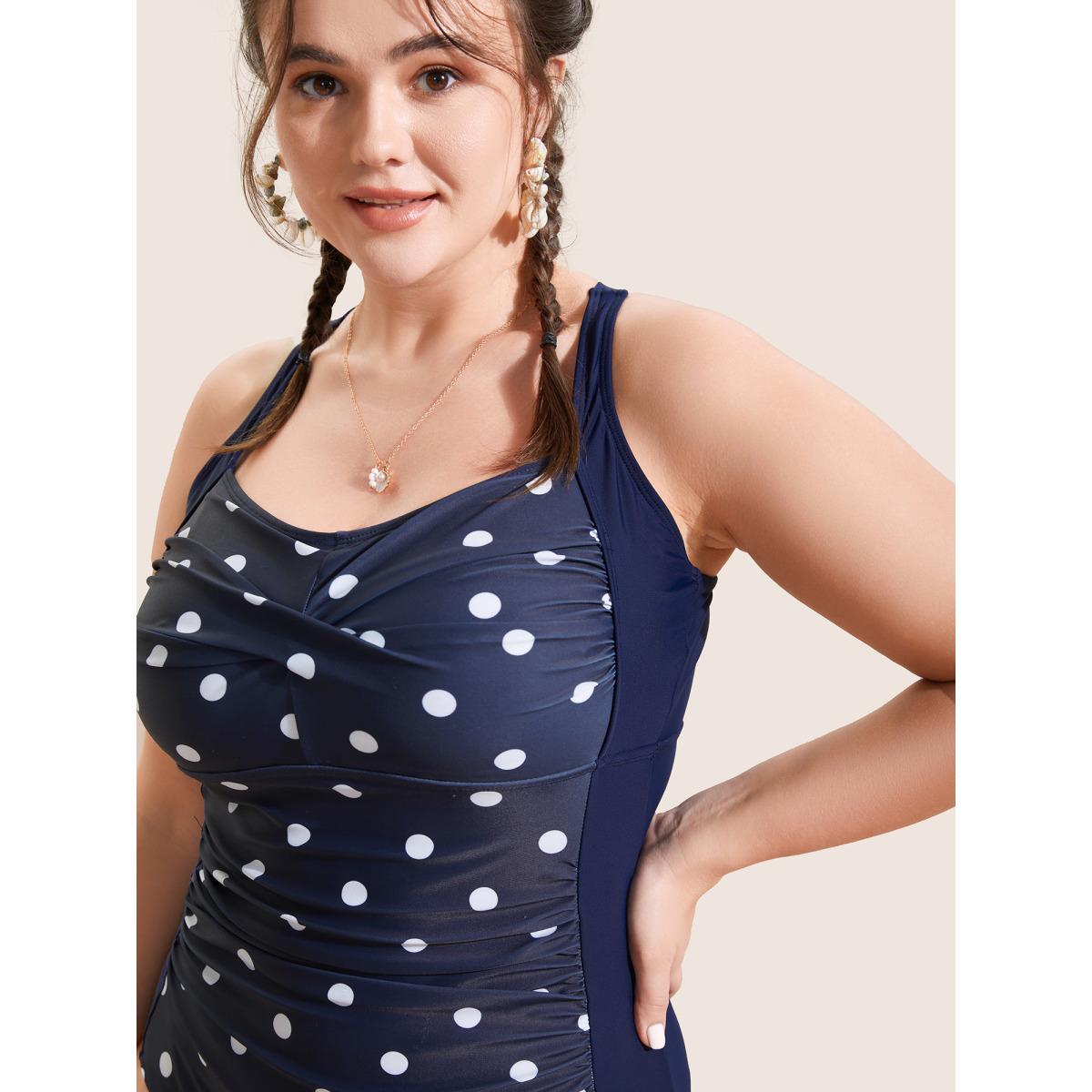Plus Size Polka Dot Patchwork Crossover One Piece Swimsuit Women's Swimwear Indigo Beach Twist Curve Bathing Suits High stretch One Pieces BloomChic 22-24/3X Product Image