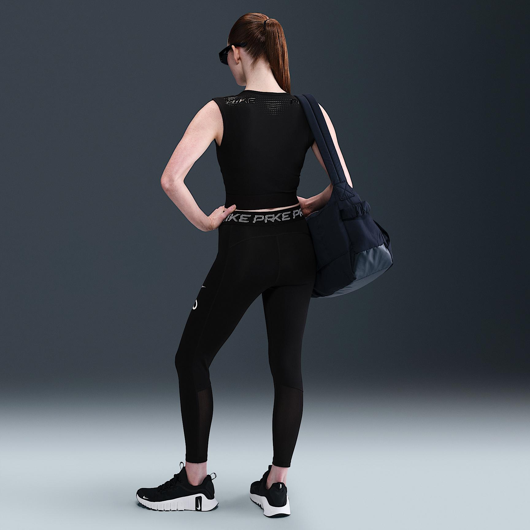 Womens Nike Pro Mid-Rise 7/8 Mesh-Panel Graphic Leggings | HV2306-010 Product Image