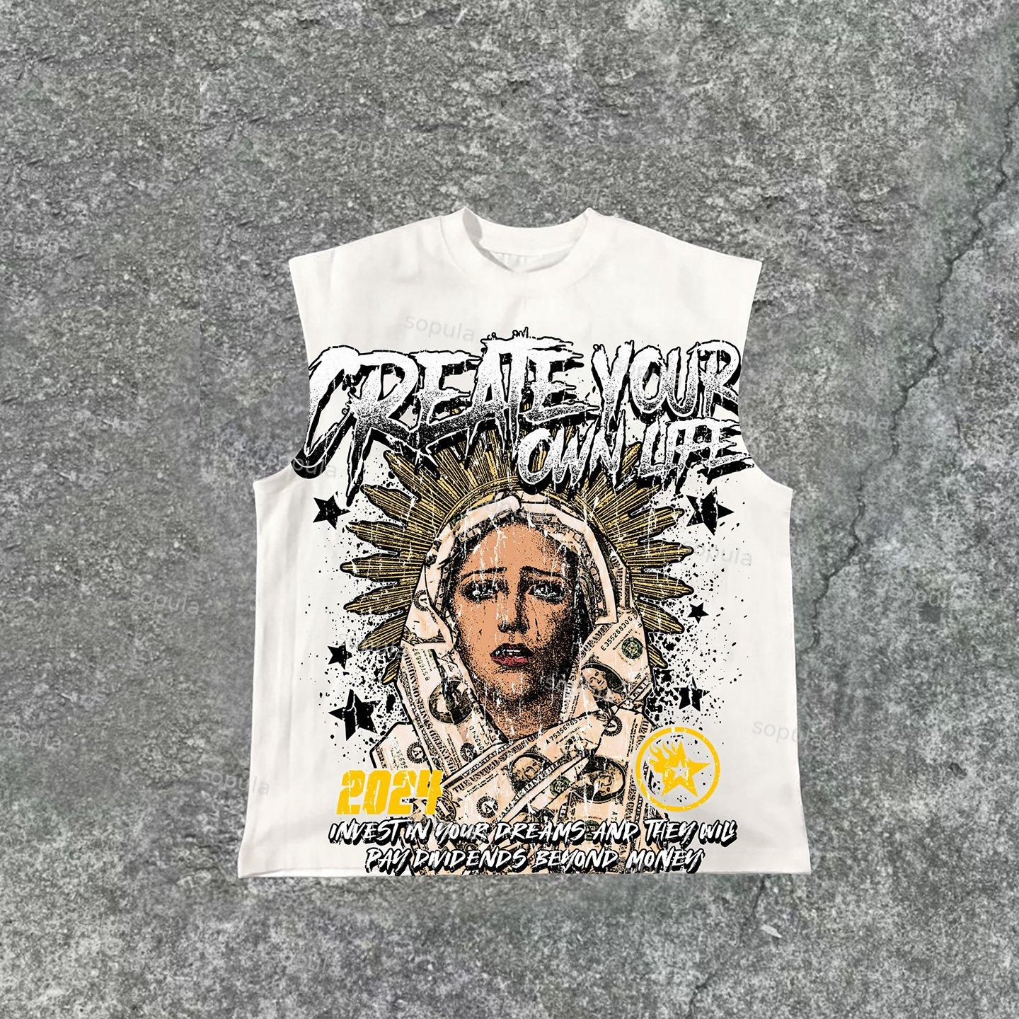 Sopula Men's Our Lady Of Money Print Cotton Sleeveless Tank Top Product Image