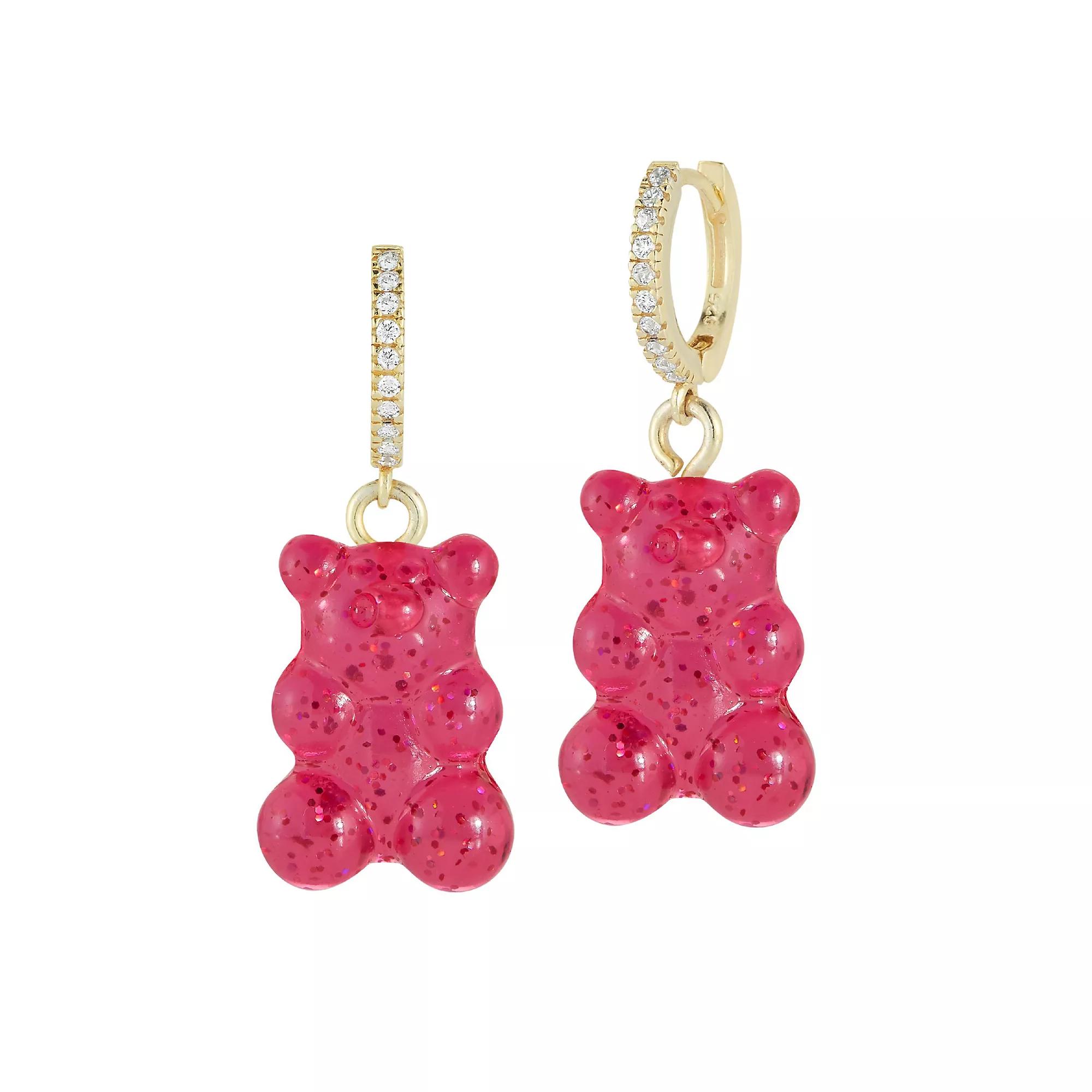 Sunkissed Sterling 14k Gold Over Cubic Zirconia Gummy Bear Earrings, Women's, Gold Tone Red Product Image