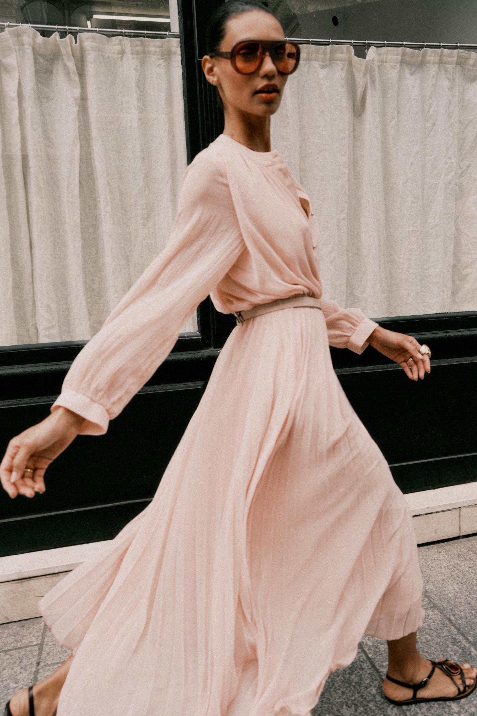 BELTED PLEATED MIDI DRESS Product Image