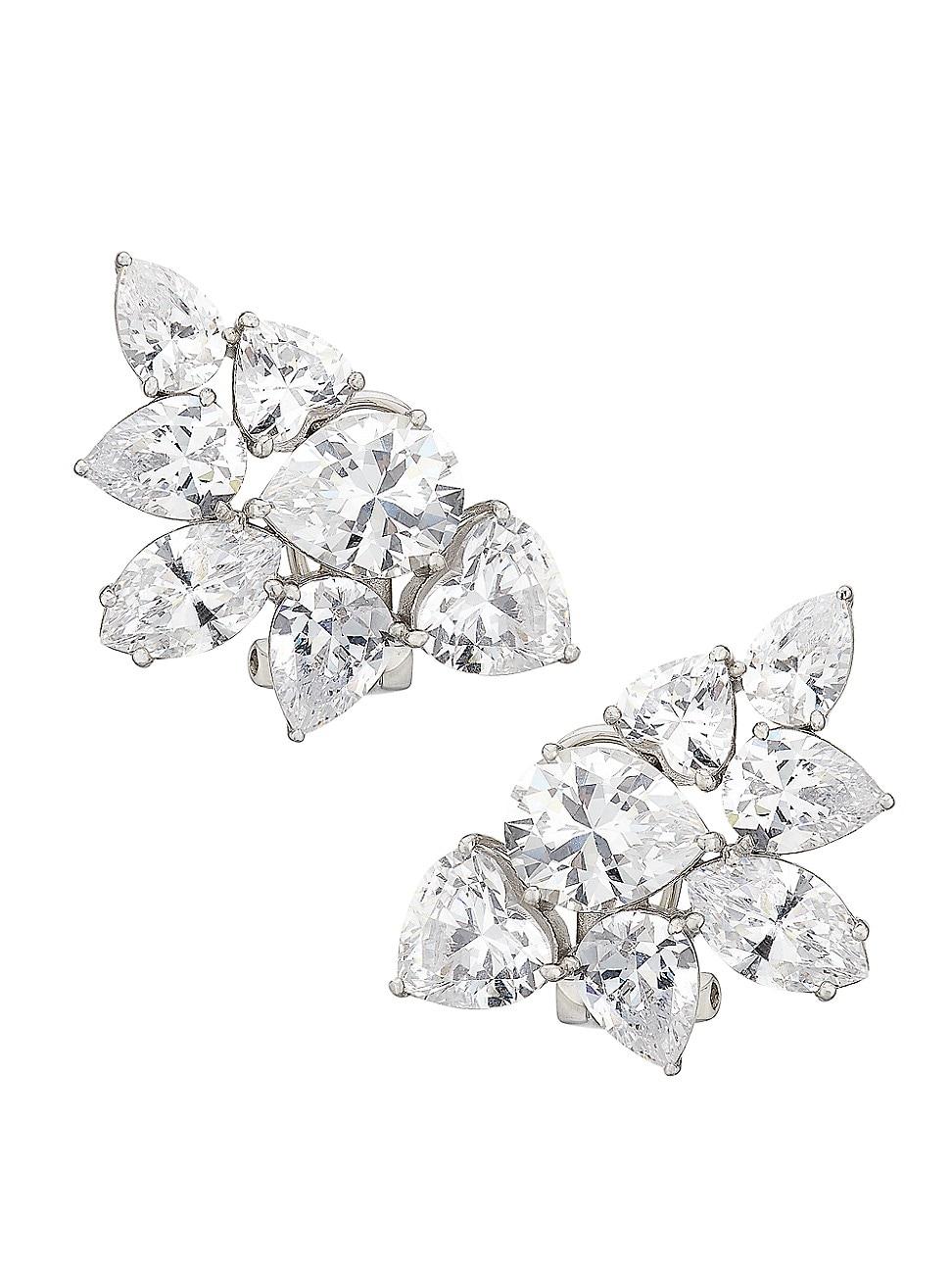 Womens Glitz Sterling Silver & Cubic Zirconia Cluster Earrings Product Image