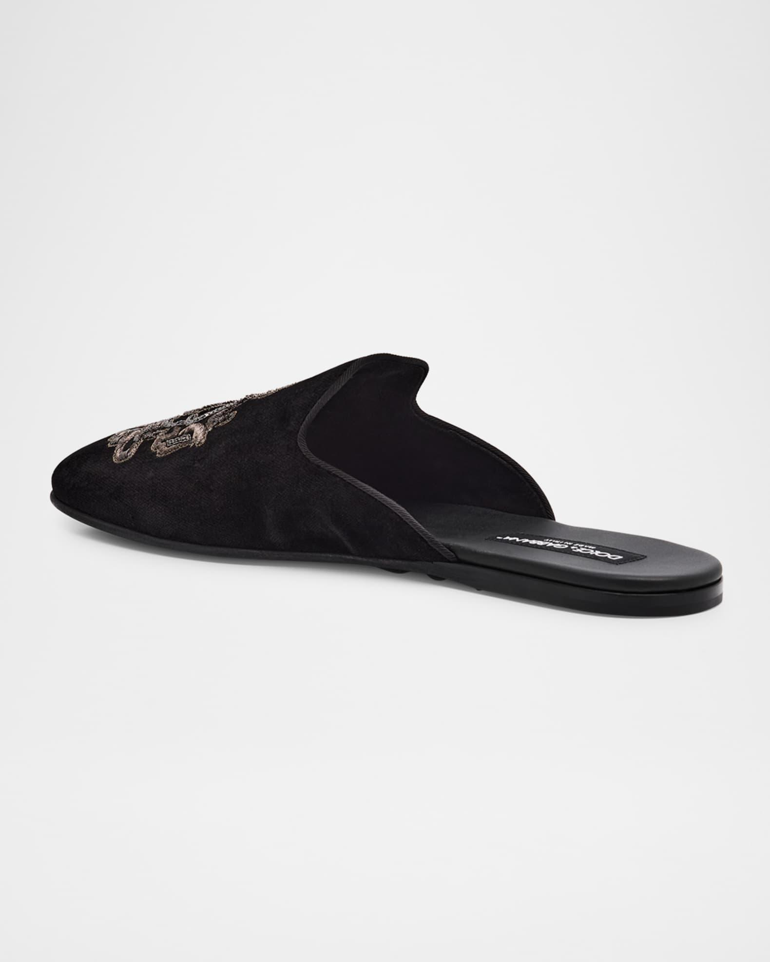 Men's Coat of Arms Embroidered Velvet House Slippers Product Image