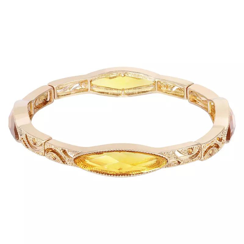1928 Gold Tone Oval Topaz Color Stretch Bracelet, Womens, Yellow Product Image