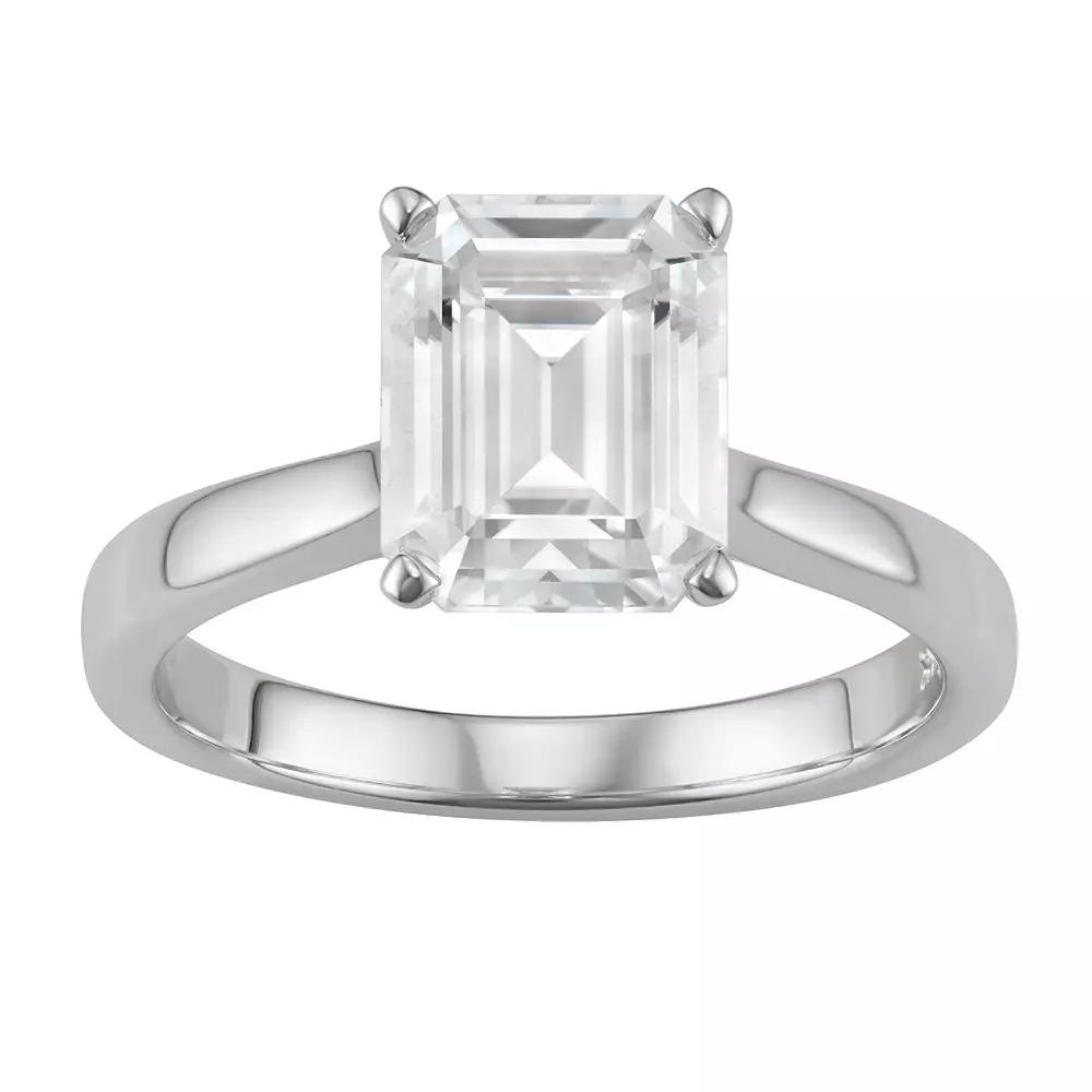 14K White Gold Lab-Created Moissanite 3 1/2 Ct. T.W. Emerald-Cut Solitaire Ring, Women's, Size: 8, 14kwh Gold Product Image