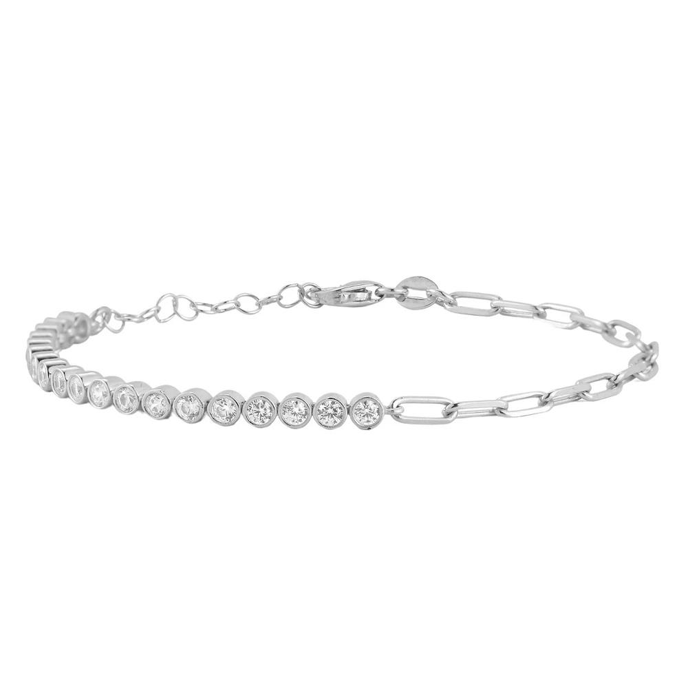 Sunkissed Sterling 14k Gold Over Silver Cubic Zirconia Paperclip Bracelet, Women's, Size: 7", Silver Tone Product Image