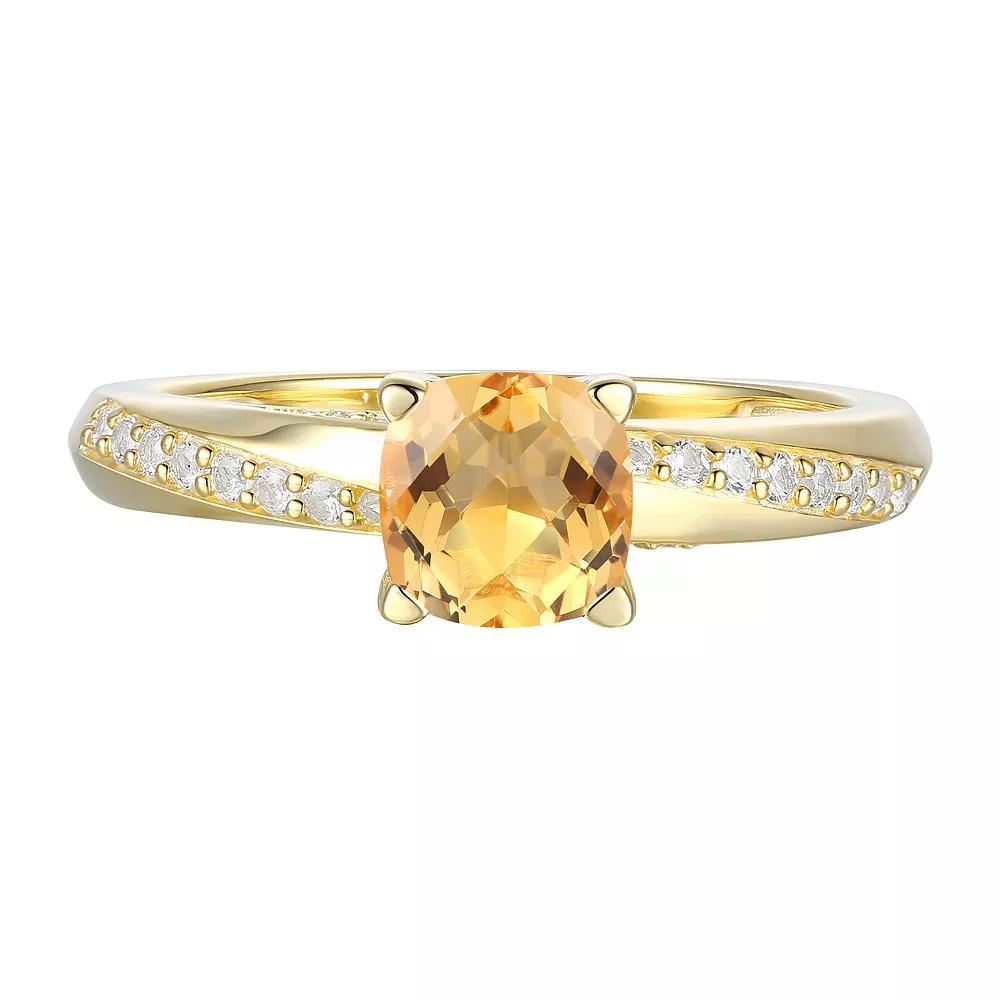 14k Gold Over Silver Cushion Citrine & Lab-Created White Sapphire Ring, Women's, Size: 7, Gold Tone Product Image